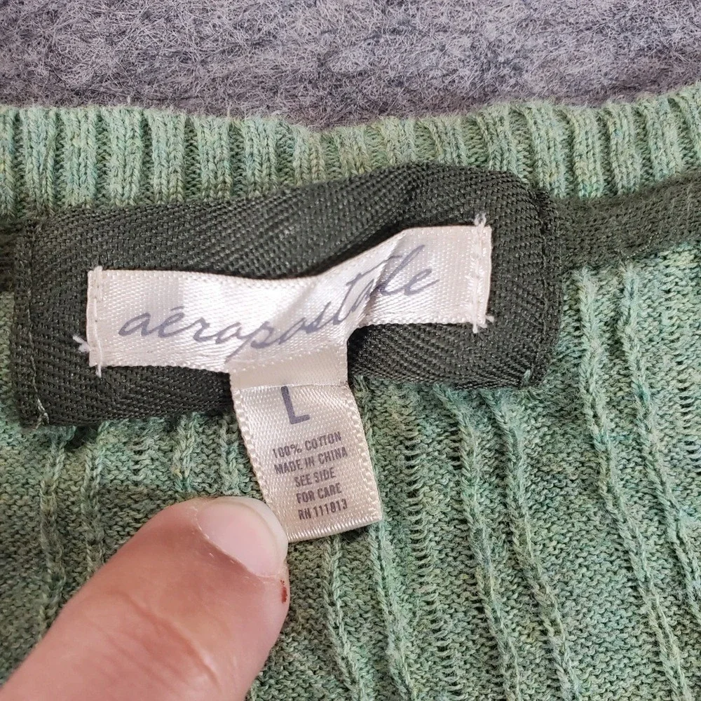 Aeropostale Shirt Womens Large Green Henley Babydoll Top Y2K Vintage V Neck